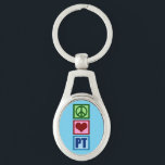 Llavero Paz Amor PT Terapia Física<br><div class="desc">Un lindo Navidad regalo fisioterapeuta con un signo de paz verde bonito,  corazón rojo,  y el PT en azul para terapia física. Compra este regalo para tu terapeuta físico favorito.</div>