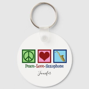 Llavero Paz Amor Saxofón Cubano Monograma Azul