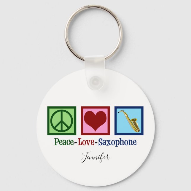 Llavero Paz Amor Saxofón Cubano Monograma Azul (Anverso)