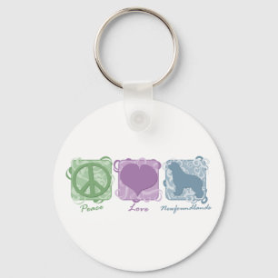 Llavero Paz, amor, y Newfoundlands en colores pastel