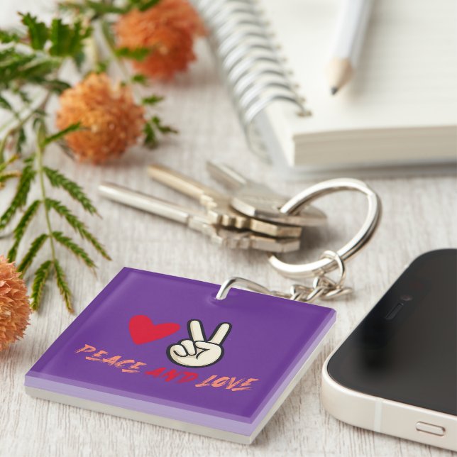 Llavero Peace and Love Keychain | Heart and Peace Sign  (Frente Derecha)