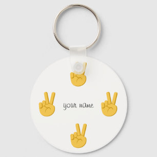 Llavero Peace Emoji Hand  and '' Your Name Here "