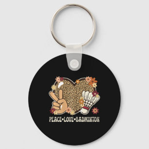 Llavero Peace Love Badminton Lover Leopard Print Chica Cut