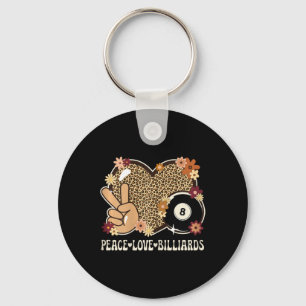 Llavero Peace Love Billiards Lover Leopard Print Chica Cut