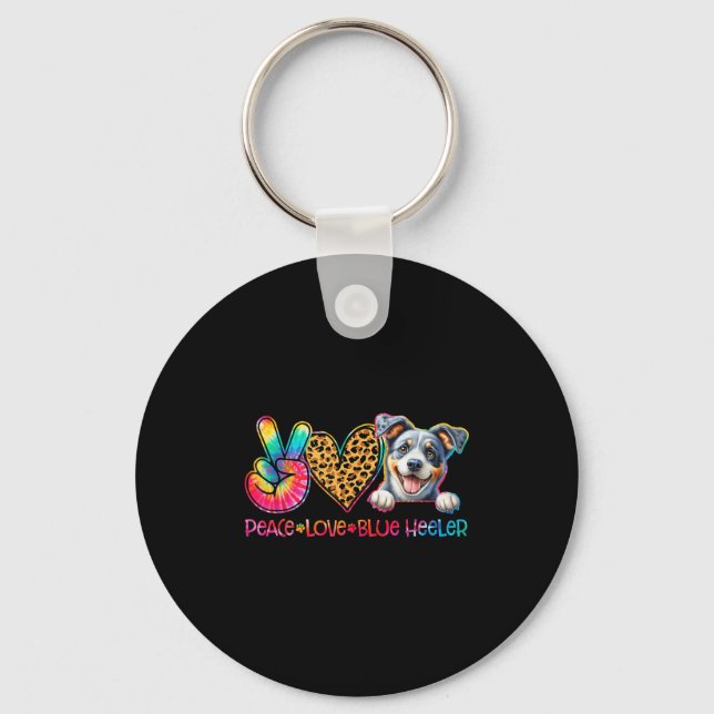 Llavero Peace Love Blue Heeler Tie Dye Dog Lover  (Anverso)