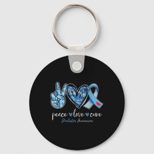 Llavero Peace Love Cure Blue Ribbon Diabetes Awareness Mon