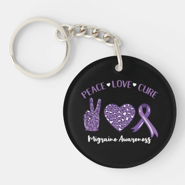 Llavero Peace Love Cure Migraine Awareness Ribbon (Frente)
