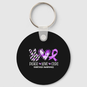 Llavero Peace Love Cure Purple Ribbon Sobredosis