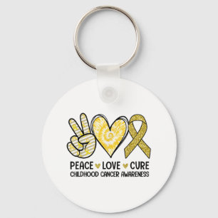 Llavero Peace Love Cure Yellow Ribbon Children Cancer Awa