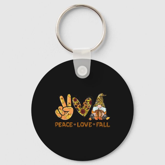 Llavero Peace Love Fall Fun Gnome Autumn Lover Pumpkins Ha (Anverso)