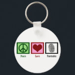 Llavero Peace Love Forensics<br><div class="desc">If you find forensic science fascinating,  this is the perfect design. It features a peace sign,  heart,  and fingerprint.</div>