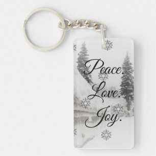 Llavero Peace Love Joy Navidades negros y blancos de nev
