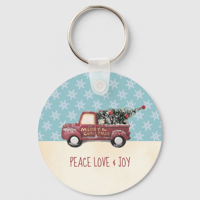 Llavero Peace Love & Joy w/ RedToy Truck Merry Christmas (Anverso)