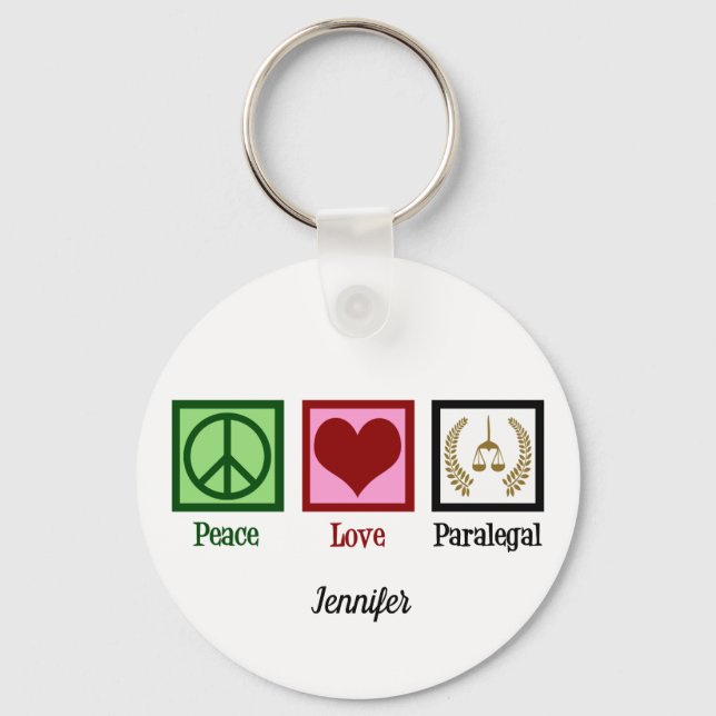 Llavero Peace Love Paralegal Cute Personalizado (Anverso)