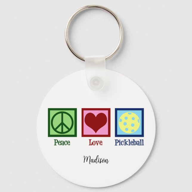 Llavero Peace Love Pickleball Cute Personalizado (Anverso)