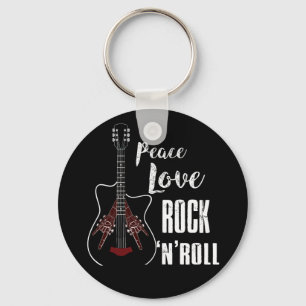 Llavero Peace Love Rock And Roll Guitar Retro Hippie