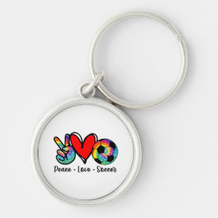 Llavero Peace Love Soccer Tie Dye Design Mujeres Jóvenes C