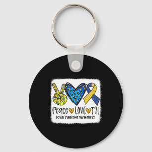 Llavero Peace Love T21 Cure Blue Yellow Down Syndrome Awar