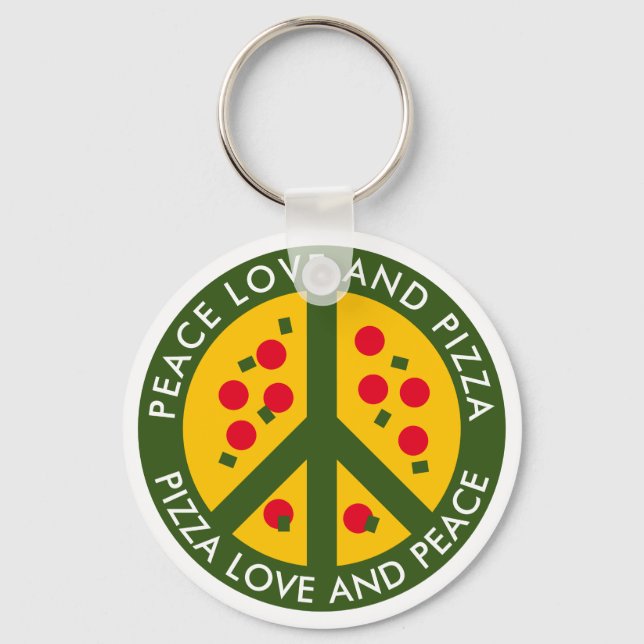 Llavero Peace Love y Pizza personalizado divertido nombre  (Anverso)