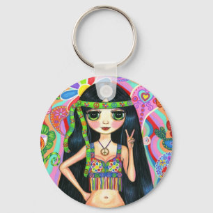 Llavero Peace Sign Hippie Girl Keychain