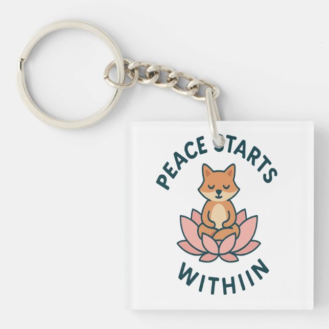 Llavero Peace Starts Within - Meditating fox  (Frente)