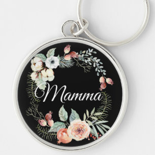 Llavero Peach Rose Floral Frame  on Black   Mom Keychain