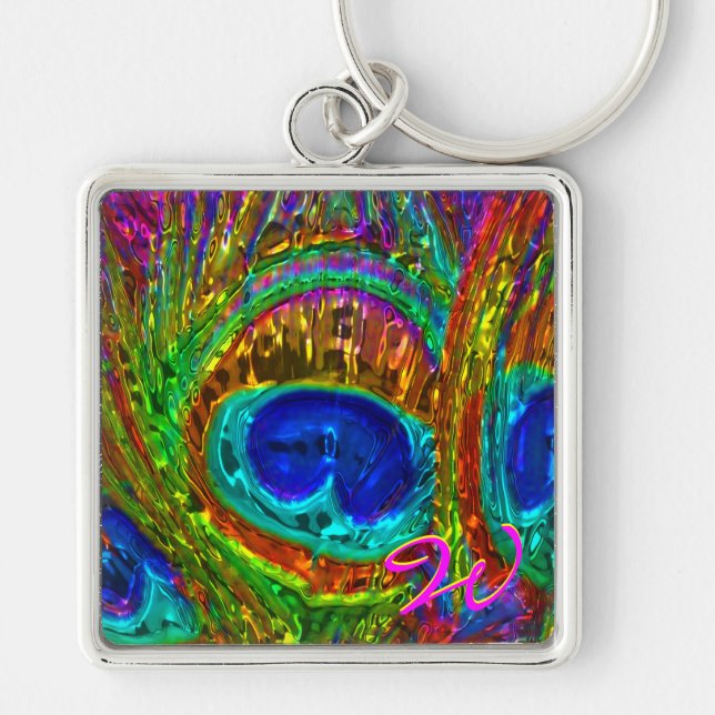 Llavero Peacock Feathers Glass Art 1 Keychain (Frente)