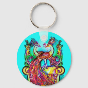 Llavero PEACOCKS EN AMOR MONOGRAMA azul turquesa rojo verd