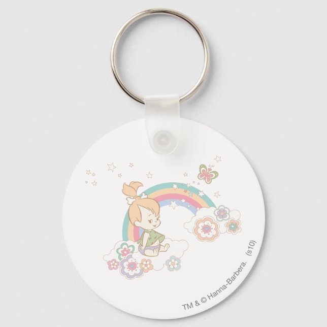 Llavero PEBBLES™ Nubes de arcoiris y flores (Anverso)