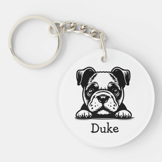 Llavero Peeking Boxer Terrier Puppy Personalizado (Frente)