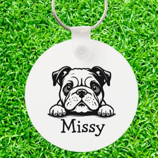 Llavero PEEKING Bulldog Puppy Personalizado (Carry your love for bulldogs everywhere with a personalized PEEKING Bulldog Puppy keychain)