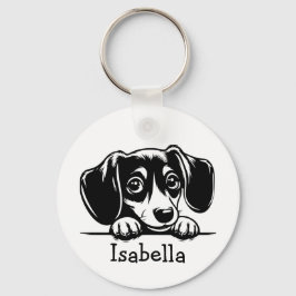 Llavero Peeking Dachshund Puppy Personalizado