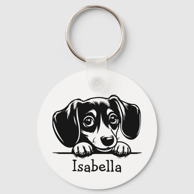 Llavero Peeking Dachshund Puppy Personalizado (Anverso)