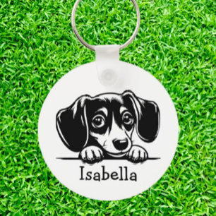 Llavero Peeking Dachshund Puppy Personalizado