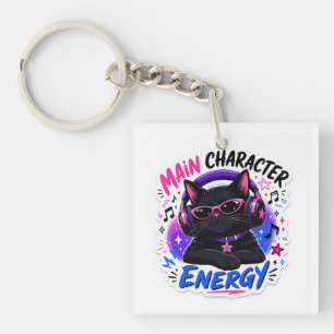 Llavero Pegatina de gato negro con energía de personaje pr