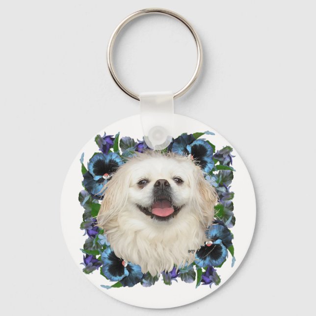 Llavero Pekinés blanco con pensamientos (Anverso)