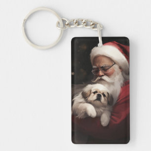 Llavero Pekingeses con Navidades festivos de Santa Claus