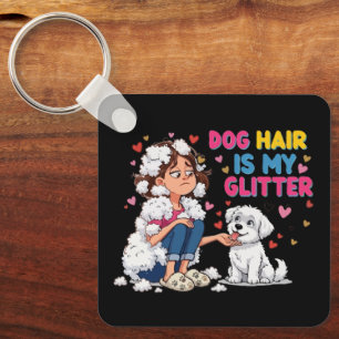 Llavero Pelo Divertido de Perro Es Mi Brillo Chica Kawaii