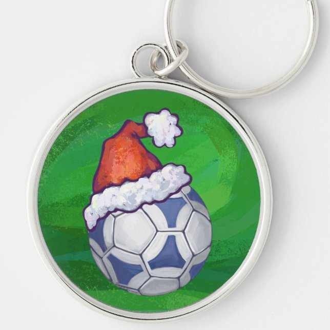 Llavero Pelota de fútbol azul y blanca en verde (Frente)
