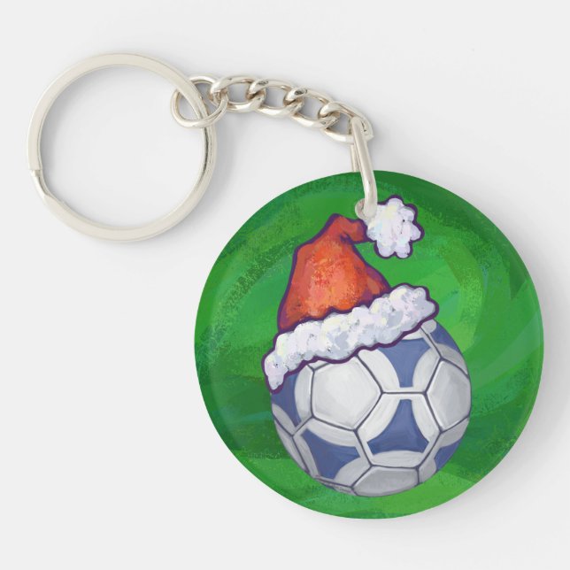 Llavero Pelota de fútbol azul y blanca en verde (Frente)
