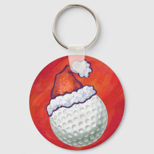 Llavero Pelota de golf en Santa Hat en Red
