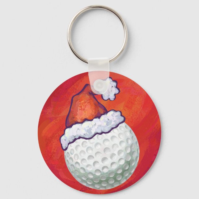Llavero Pelota de golf en Santa Hat en Red (Anverso)
