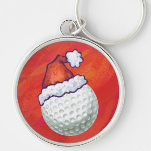 Llavero Pelota de golf en Santa Hat en Red