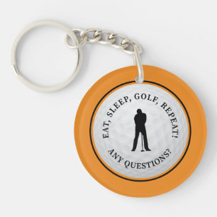 Llavero Pelota de Golf Golfista Moderno Monograma Naranja 