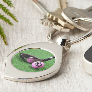 Llavero Pelota de Golf Rosa con Monograma Personalizado en