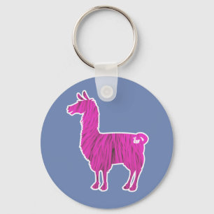 Llavero peludo rosado de la llama