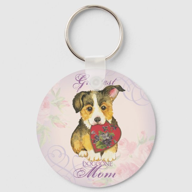 Llavero Pembroke Welsh Corgi Heart Mom (Anverso)