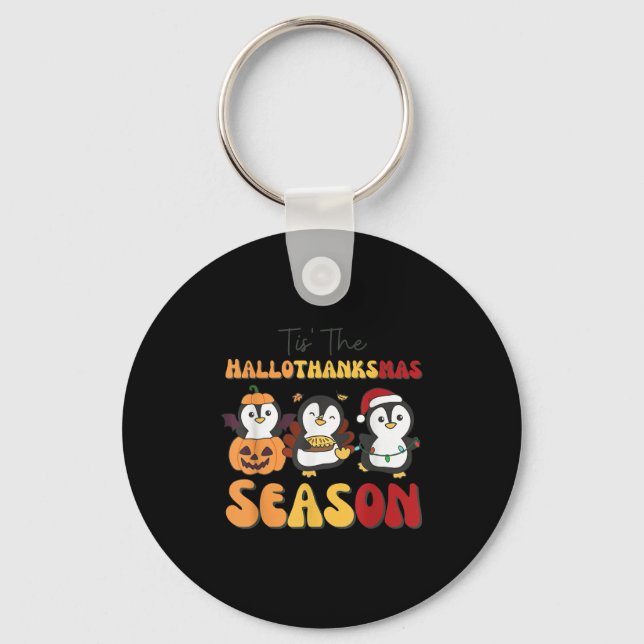 Llavero Penguin Christmas Halloween Tis' The Hallothanksma (Anverso)