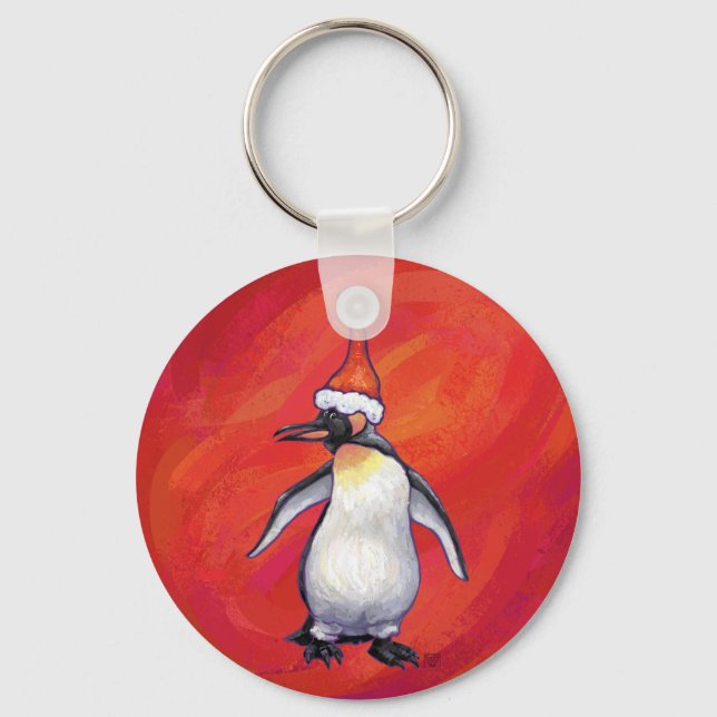 Llavero Penguin en Santa Hat en Red (Anverso)