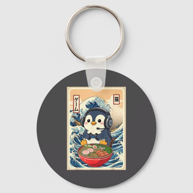 Llavero Penguin Kawaii Japanese Ramen Noodle Retro Gaming  (Anverso)